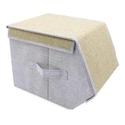 66759 Small Stackable Storage Box (2 Pack) With Magnetic Secured Lid-25x35x25cm-Cream, Canvas, Cream, 25cm X 35cm X 25cm -Best Furniture Store 51CTDGRXdYL