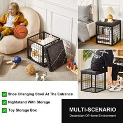 Mxfurhawa Iron Mesh Storage Ottoman, 55L Multipurpose Ottoman With Storage For Bedroom And Livingroom, Faux Leather Black Footrest With Foam Padded Seat, Support 350lbs -Best Furniture Store 51CmJpyxEKL