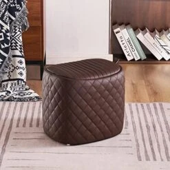 YOUNUOKE Storage Ottomans For Living Room Faux Leather Chest Ottoman Bench Footstools Saddle Foot Rest Stool With Padded Seat For Bedroom Dining Room And Entryway,Grey -Best Furniture Store 51CzT8zN3zL. AC