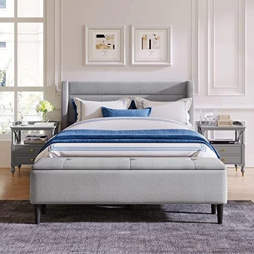 Queen Size Platform Bed With 2 Nightstands, 3 Pieces Queen Bedroom Set, Wood Queen Bed With Headboard, Queen Bedroom Furniture Sets (Champagne Silver) 10 Queen Size Platform Bed With 2 Nightstands, 3 Pieces Queen Bedroom Set, Wood Queen Bed With Headboard, Queen Bedroom Furniture Sets (Champagne Silver) - Image 10