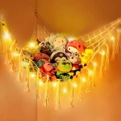 Auksay Stuffed Animal Net Or Hammock With Star Light,Plush Toy Triangle Hanging Storage Net,Stuffed Animal Storage Stand With Hooks,Hanging Storage Net For Kids Room Decoration Girl Plush Toys-White -Best Furniture Store 51D80gK8SHL. AC