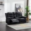 Harper & Bright Designs Recliner Loveseat Sofa, PU Leather Luxurious Living Room 2-Seat Couch, Home Theater Seating Manual Recliner With Center Console, Black