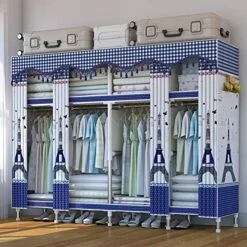 HMGGDD Simple Cloth Wardrobe Steel Tube Bold Reinforcement Storage Closet Double Bedroom Simple Folding Floor Furniture (Color : D) -Best Furniture Store 51DTU4VqYPL. AC