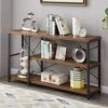 LIFUSTTG Industrial Console Table, Rustic Sofa Table For Living Room, Entry/Hallway Table With 3-Tier Open Storage Shelves, Rustic Brown 47 Inch