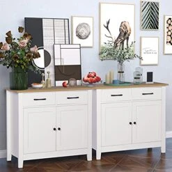 Friday Discount Kitchen Sideboard Buffet Storage Cabinet With 2 Drawers, 1 Adjustable Shelf, 2 Doors Cupboard Console Table For Living Room, Dining Room, Hallway Furniture, Ivory White