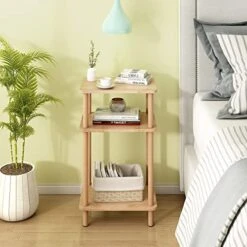 Exilot Solid Wood Side Table, 3-Tier End Table With Storage Shelves, Tall Nightstand Bedside Table For Living Room Bedroom Office No-Tool Assembly. -Best Furniture Store 51DZVGfsAyL