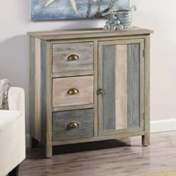 Collective Design Transitional Sanibel Three Drawers And One Door Cabinet, Blue