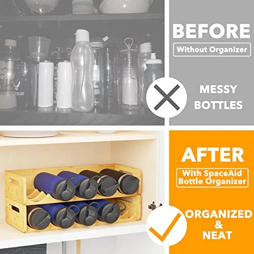 SpaceAid Bamboo Water Bottle Organizer With Labels, Kitchen Pantry Water Bottle Storage Rack For Cabinets, Home Cup And Wine Bottle Holder Shelf Organizers, 2 Pack 5-Slot, Hold 10 Bottles 2 SpaceAid Bamboo Water Bottle Organizer With Labels, Kitchen Pantry Water Bottle Storage Rack For Cabinets, Home Cup And Wine Bottle Holder Shelf Organizers, 2 Pack 5-Slot, Hold 10 Bottles - Image 2