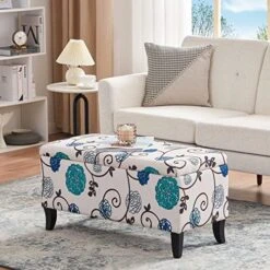 HUIMO Storage Ottoman, 35" Ottoman With Storage For Living Room, Script Printed Linen Upholstered Fabric Ottoman Foot Rest, Ottoman Bench For Bedroom End Of Bed, Entryway, Window Bench(Blue Flower) -Best Furniture Store 51DhnTF0wDL. AC