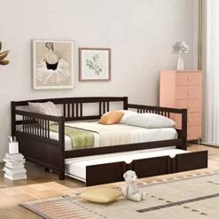 DNYN Twin Size Daybed For Kids Bedroom,Solid Pinewood Bedframe W/Safety Guardrails & Strong Wood Slats Support,Home Furniture For Living Room,Space Saving Design & No Box Spring Needed, Espresso 26 DNYN Twin Size Daybed For Kids Bedroom,Solid Pinewood Bedframe W/Safety Guardrails & Strong Wood Slats Support,Home Furniture For Living Room,Space Saving Design & No Box Spring Needed, Espresso -Best Furniture Store 51DllKhMp0L. AC