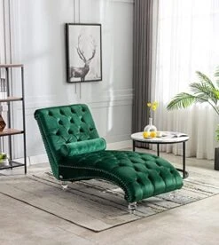 KINFFICT Velvet Chaise Lounge Chair With Toss Pillow, Modern Tufted Button Lounge Chair With Acrylic Legs, Upholstered Indoor Sleeper Chair For Living Room, Bedroom, Silver Grey -Best Furniture Store 51Dp80MP8L. AC