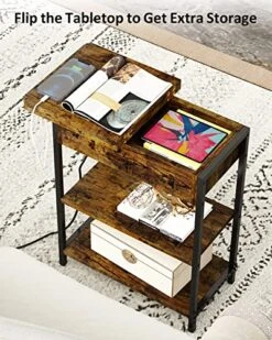 HOUIT End Table With Charging Station, Narrow Flip Top Side Table With USB Ports And Outlets, Nightstand With Storage For Small Spaces, Bedside Tables For Living Room, Bedroom -Best Furniture Store 51Dq8c3NAuL