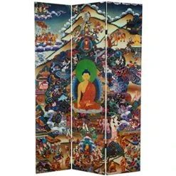 Oriental Furniture 6 Ft. Tall Footprints Of Enlightenment Double Sided Canvas Room Divider