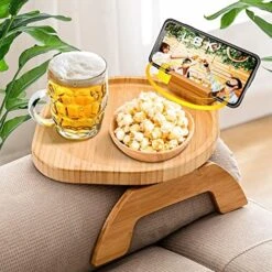 SINWANT Bamboo Sofa Tray Table Clip On Side Table Couch Arm With 360° Rotating Phone Holder, Couch Tray For Arm, Sofa Table For Eating/Drinks/Snacks/Remote/Control -Best Furniture Store 51Dvii8AIpL. AC
