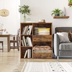 HOOBRO Kids Bookshelf, Toy Storage Organizer, Multi-Bin Storage Cubby, 2 Adjustable Shelves, Bookcase Footboard, Suitable For Children's Room, Playroom, Hallway, Rustic Brown BF31CW01 -Best Furniture Store 51DwX5I8UpL