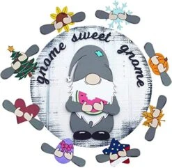 Gnome Door Hanger Seasonal Welcome Sign With Interchangeable Holiday Pieces Christmas Garland Candy Swirl Garland Ornament (Multicolor, One Size) -Best Furniture Store 51DwnPasBVL