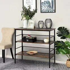 HOMCOM 3-Tier Console Table Industrial Style Storage Metal Wooden Shelf With A Robust Multi-Functional Design & Adjustable Feet, Black -Best Furniture Store 51DxMo2vhNS
