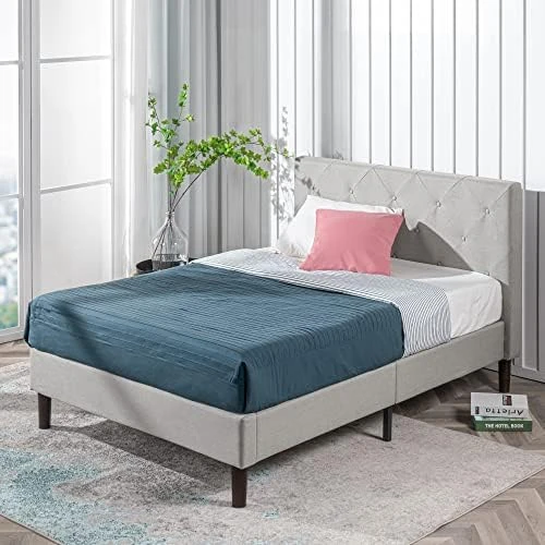 INUS Shalini Upholstered Platform Bed Frame / Mattress Foundation / Wood Slat Support / No Box Spring Needed / Easy Assembly, Dark Grey, Queen 10 INUS Shalini Upholstered Platform Bed Frame / Mattress Foundation / Wood Slat Support / No Box Spring Needed / Easy Assembly, Dark Grey, Queen - Image 10