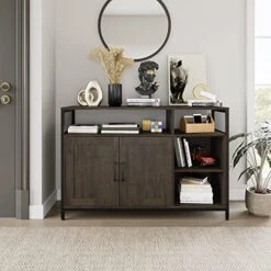 HITHOS Kitchen Buffet Cabinet, Accent Sideboard Buffet With Storage, Wood Floor Storage Cabinet With Doors And Shelves, Industrial Living Room Dining Room Furniture, Dark Brown -Best Furniture Store 51E6yFNjj6L