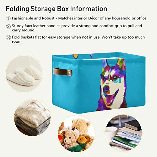 Rectangular Storage Bin Colorful Siberian Husky Dog Basket With Handles - Nursery Storage, Laundry Hamper, Book Bag, Gift Baskets 3 Rectangular Storage Bin Colorful Siberian Husky Dog Basket With Handles - Nursery Storage, Laundry Hamper, Book Bag, Gift Baskets - Image 3
