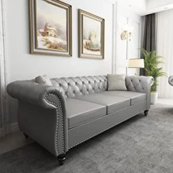 QHITTY Accent Large Sofa, Chesterfield Couch 3 Seater Modern Leather Couch Upholstered Sofa With Tufted Back For Living Room Furniture (Grey) 17 QHITTY Accent Large Sofa, Chesterfield Couch 3 Seater Modern Leather Couch Upholstered Sofa With Tufted Back For Living Room Furniture (Grey) -Best Furniture Store 51EE02vSXaL