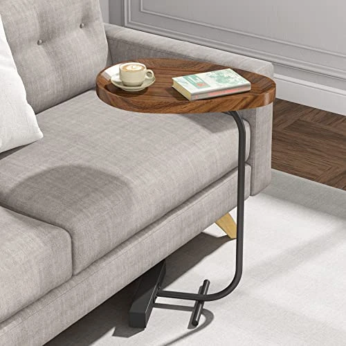 Tribesigns C Side Table, Minimalist Narrow End Table For Sofa Couch, Small C-Shaped Table Nightstand Snack Table TV Tray For Living Room, Walnut & Black 4 Tribesigns C Side Table, Minimalist Narrow End Table For Sofa Couch, Small C-Shaped Table Nightstand Snack Table TV Tray For Living Room, Walnut & Black - Image 4