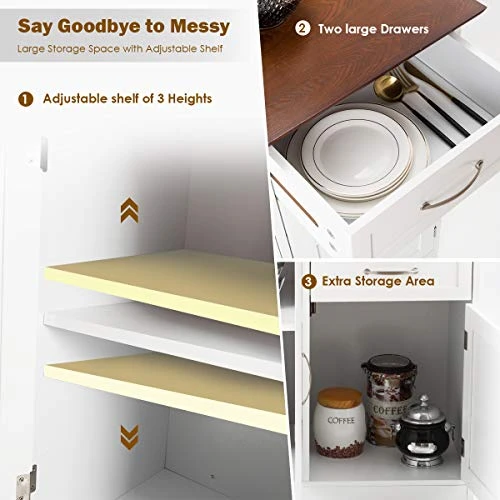 Giantex Buffet Sideboard Storage Credenza Cabinet Console Table Kitchen Dining Room Furniture Organizer, Entryway Cupboard With 2-Door Cabinet And 2 Drawers (White & Vermilion) 6 Giantex Buffet Sideboard Storage Credenza Cabinet Console Table Kitchen Dining Room Furniture Organizer, Entryway Cupboard With 2-Door Cabinet And 2 Drawers (White & Vermilion) - Image 6