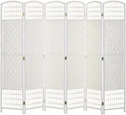 HOMCOM 6 Panel Room Divider, Folding Privacy Screen, 5.6' Room Separator, Wave Fiber Freestanding Partition Wall Divider For Rooms, Home, Office, White -Best Furniture Store 51EOfl6lTL. AC