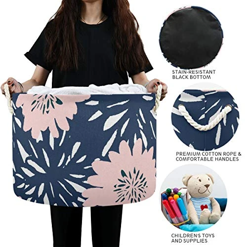 ALAZA Round Storage Basket Bin Abstract Pink Flowers Collapsible Waterproof Laundry Hamper Baby Nursery Basket Organizer With Handles For Bedroom Closet Toys Gifts 5 ALAZA Round Storage Basket Bin Abstract Pink Flowers Collapsible Waterproof Laundry Hamper Baby Nursery Basket Organizer With Handles For Bedroom Closet Toys Gifts - Image 5