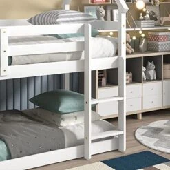 Harper & Bright Designs Low Bunk Bed Twin Over Twin House Bunk Bed Frame For Kids Girls Boys (Twin Size, White) -Best Furniture Store 51EaOL68q6L
