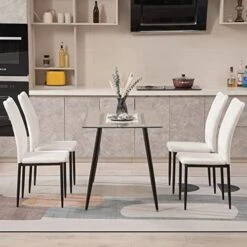 Nopurs Sherpa Dining Chairs Set Of 6 - Modern White Upholstered Boucle Dining Chairs High Back Armless Dining Chair With Black Metal Legs For Kitchen Dining Room Home Office -Best Furniture Store 51EbAlHhwAL. AC