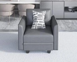 LLappuil Modular Sofa Faux Leather Fabric 112" Sectional Couch 4 Seater With Storage Seats Modern Sectional Sofa For Living Room, Office, Aqua Blue -Best Furniture Store 51Ee UpcUWL. AC