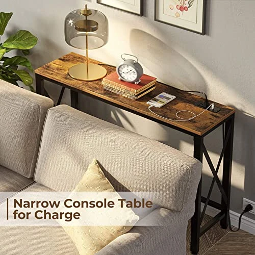 Rolanstar Console Table With 2 Outlets And 2 USB Ports, 39.4” Entryway Table With Metal Frame & X-Shaped Design, Narrow Sofa Table For Living Room And Hallway, Behind Couch Table, For Entryway, Foyer 3 Rolanstar Console Table With 2 Outlets And 2 USB Ports, 39.4” Entryway Table With Metal Frame & X-Shaped Design, Narrow Sofa Table For Living Room And Hallway, Behind Couch Table, For Entryway, Foyer - Image 3