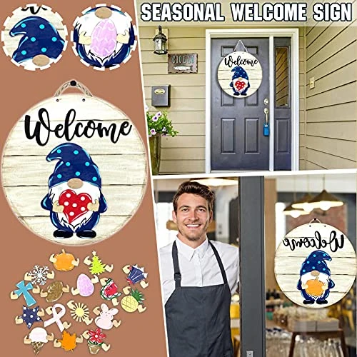 MatureGirl Seasonal Welcome Sign With Interchangeable Front Door Porch Pendant Ornament Balls On A (As Shown, One Size) 1 MatureGirl Seasonal Welcome Sign With Interchangeable Front Door Porch Pendant Ornament Balls On A (As Shown, One Size)