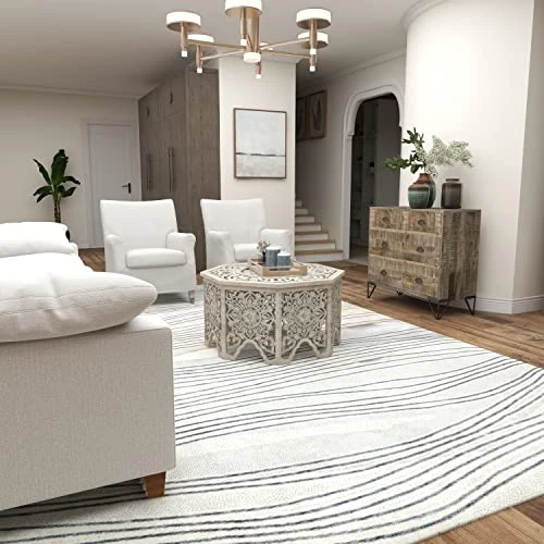 Deco 79 Wood Floral Handmade Intricately Carved Coffee Table With Hollow Interior, 33" X 33" X 18", Light Gray 7 Deco 79 Wood Floral Handmade Intricately Carved Coffee Table With Hollow Interior, 33" X 33" X 18", Light Gray - Image 7