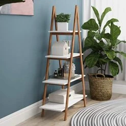 Ladder Shelf Bookcase, Bamboo Ladder Shelving Unit, Plant Stand, Wood Oxford “A” Frame Ladder Display Bookshelf (4 Tiers) -Best Furniture Store 51EwGAZMXWL