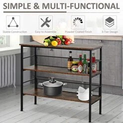 HOMCOM 3-Tier Console Table Industrial Style Storage Metal Wooden Shelf With A Robust Multi-Functional Design & Adjustable Feet, Black -Best Furniture Store 51EwOVonoWL