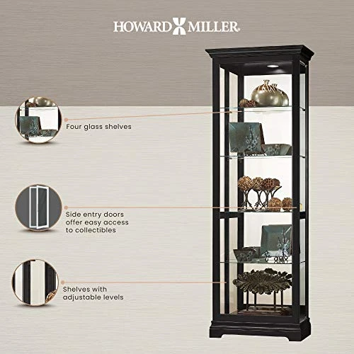 Howard Miller Brantley II Curio Cabinet 680-672 – Black Satin Finish, Vertical Home Decor, Four Glass Shelves, Five Level Display Case, No Reach Light, Sliding Doors 4 Howard Miller Brantley II Curio Cabinet 680-672 – Black Satin Finish, Vertical Home Decor, Four Glass Shelves, Five Level Display Case, No Reach Light, Sliding Doors - Image 4