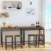 AWQM Bar Table And Stools Set, Rectangle Dining Table Set For 4, Industrial Counter Height Kitchen Bar Table And Chairs Set For Breakfast Nook, Restaurant, Apartment, Small Spaces - Rustic Brown