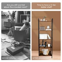 Babion Ladder Bookshelf, 5-Tier Bookcase Shelf, Tall Bookcase Storage Organizer,Ladder Shelf With Metal Frame Stands, Industrial Book Shelf,for Living Room,Office, Kitchen -Best Furniture Store 51EyyIRuv8L