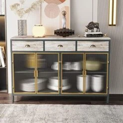 WTRAVEL Buffet Sideboard Kitchen Buffet Storage Cabinet, 2 Doors Storage Cabinet With Adjustable Shelves, Wood Console Table For Kitchen, Dining, Living Room, Teal Blue -Best Furniture Store 51F4KX01cmL. AC