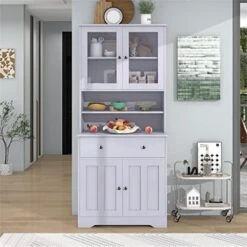 TURRIDU Pantry Storage Cabinet, 70.9" Freestanding Tall Storage Cabinet With Glass Doors, A Large Drawer And Adjustable Shelves, Multifunctional Buffet Sideboard For Living Room Dining Room, White 12 TURRIDU Pantry Storage Cabinet, 70.9" Freestanding Tall Storage Cabinet With Glass Doors, A Large Drawer And Adjustable Shelves, Multifunctional Buffet Sideboard For Living Room Dining Room, White -Best Furniture Store 51F5uZs41L. AC