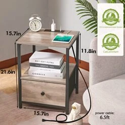 AMHANCIBLE End Tables With Charging Station, Nightstands Set Of 2 For Bedroom, Night Stand With Drawer USB Ports & Power Outlets, Sofa Side Table For Living Room Greige HET04SDGY -Best Furniture Store 51F6nLoZRfL