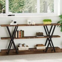Tribesigns Sofa Table, 70.9 Inch 3 Tier Extra Long Console Table With Storage Shelves For Entryway Living Room, Rustic Brown Black -Best Furniture Store 51FApQE2mkL