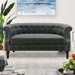 Rosevera Chancy Reading Small Armchair Arm Living Set Accent Club Room Barrel Chairs Bedroom Loveseat, Standard, Blue Sofa -Best Furniture Store 51FMpQvKpL. AC