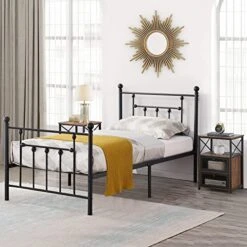 Twin Bed Frame And Versatile Nightstands Set Of 2, Platform With Headboard,Night Stands Side End Tables With Storage Drawers For Bedroom, Living Room, Easy Assemble, Black+Brown 17 Twin Bed Frame And Versatile Nightstands Set Of 2, Platform With Headboard,Night Stands Side End Tables With Storage Drawers For Bedroom, Living Room, Easy Assemble, Black+Brown -Best Furniture Store 51FOPZ5m1NL