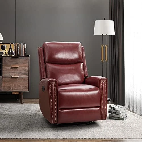 HULALA HOME Genuine Leather Swivel Rocker Recliners Set Of 2, Manual Glider Recliner Chairs With Adjustable Backrest & Footrest, Modern Home Theater Sofa Armchairs For Living Room Bedroom, Brown 14 HULALA HOME Genuine Leather Swivel Rocker Recliners Set Of 2, Manual Glider Recliner Chairs With Adjustable Backrest & Footrest, Modern Home Theater Sofa Armchairs For Living Room Bedroom, Brown - Image 14