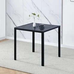 Nozama Modern Rectangle Glass Dining Table With Metal Legs Minimalist Kitchen Table With Clear Desktop Table For 4 Person (Black) -Best Furniture Store 51FX c0ycyL. AC