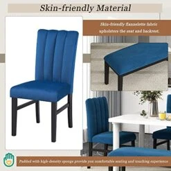 YUNLife 6 Piece Kitchen And Dining Furniture Set, Marble Veneer Table And 4 Flannelette Upholstered Chairs & Bench For Living Room, Breakfast Nook, Dinette, White+Blue -Best Furniture Store 51Fvt5avyTL