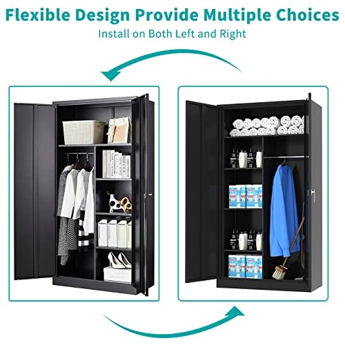 MIIIKO Steel Cabinet Wardrobe, Metal Locker Cabinet With Hanging Rod, Metal Clothing Locker Storage For Home, Office, Garage And Changing Room 4 MIIIKO Steel Cabinet Wardrobe, Metal Locker Cabinet With Hanging Rod, Metal Clothing Locker Storage For Home, Office, Garage And Changing Room - Image 4